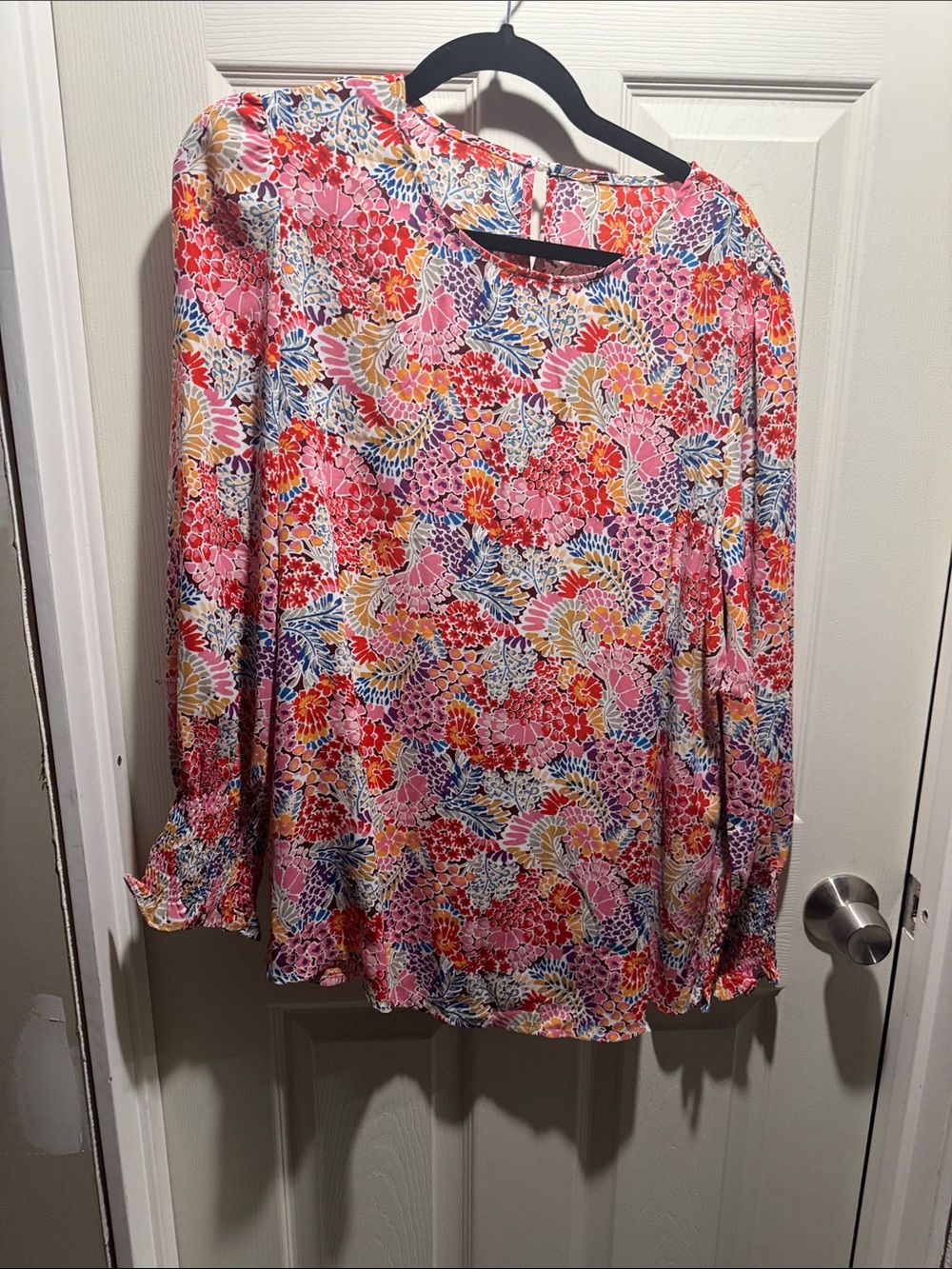 Women's Floral Multi-Color Long Sleeve Blouse - Pink Multi